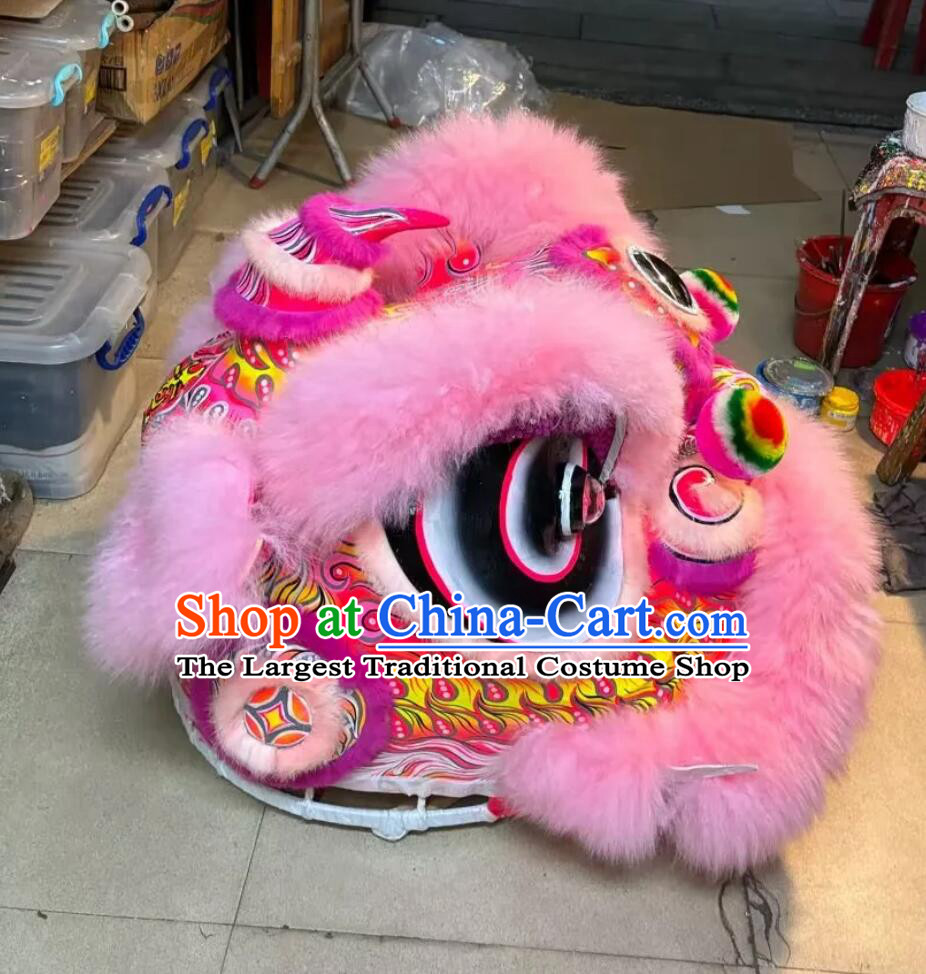 Chinese Dance Lion Professional Dancing Lion Head Handmade Pink Fur Fut San Lion Costumes Complete Set
