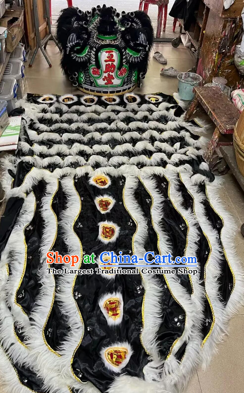Handmade Black Fur Fut San Dance Lion Chinese Traditional Zhang Fei Lion Head Professional Dancing Lion Costumes Complete Set