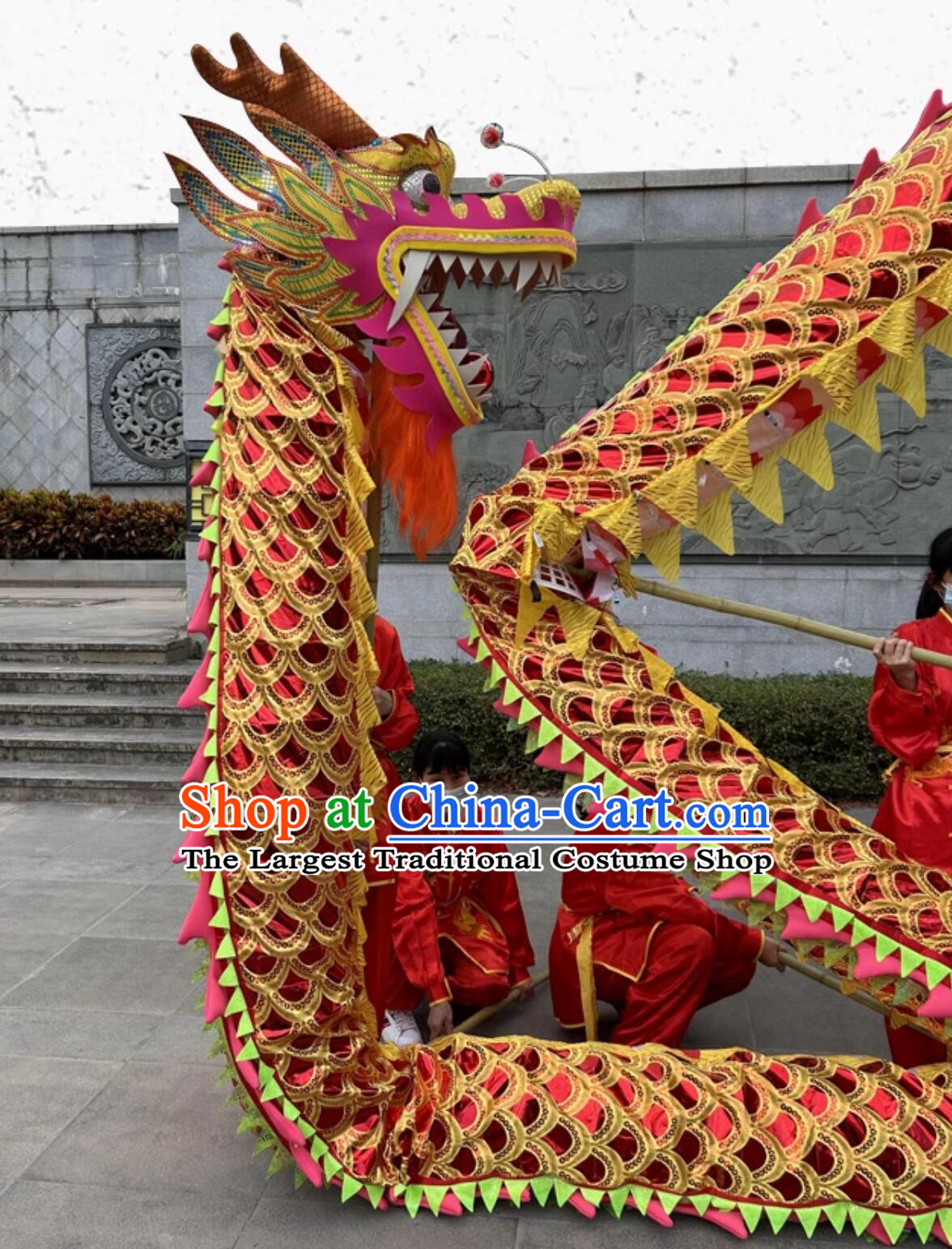 Chinese New Year Dancing Dragon Handmade Dragon Head Celebration Parade Red Dance Dragon Costume Complete Set