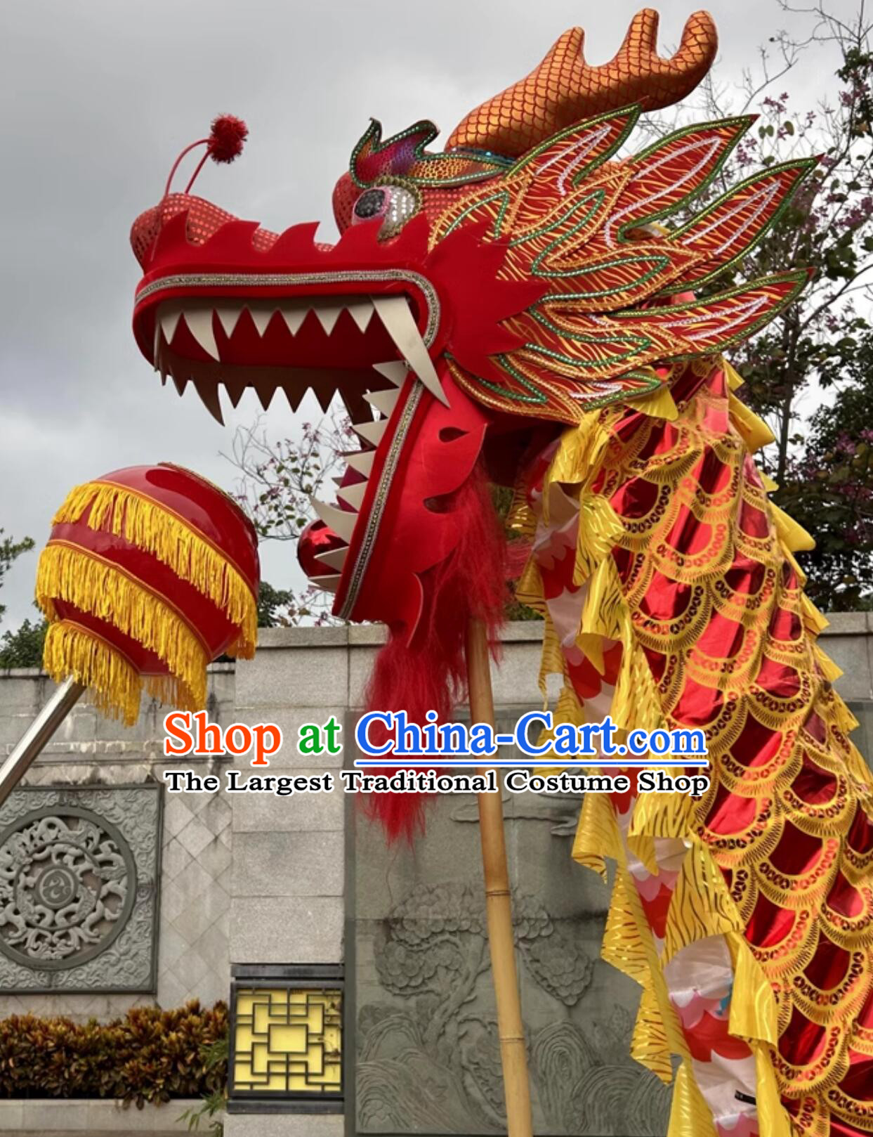 Chinese New Year Dancing Dragon Handmade Dragon Head Celebration Parade Red Dance Dragon Costume Complete Set