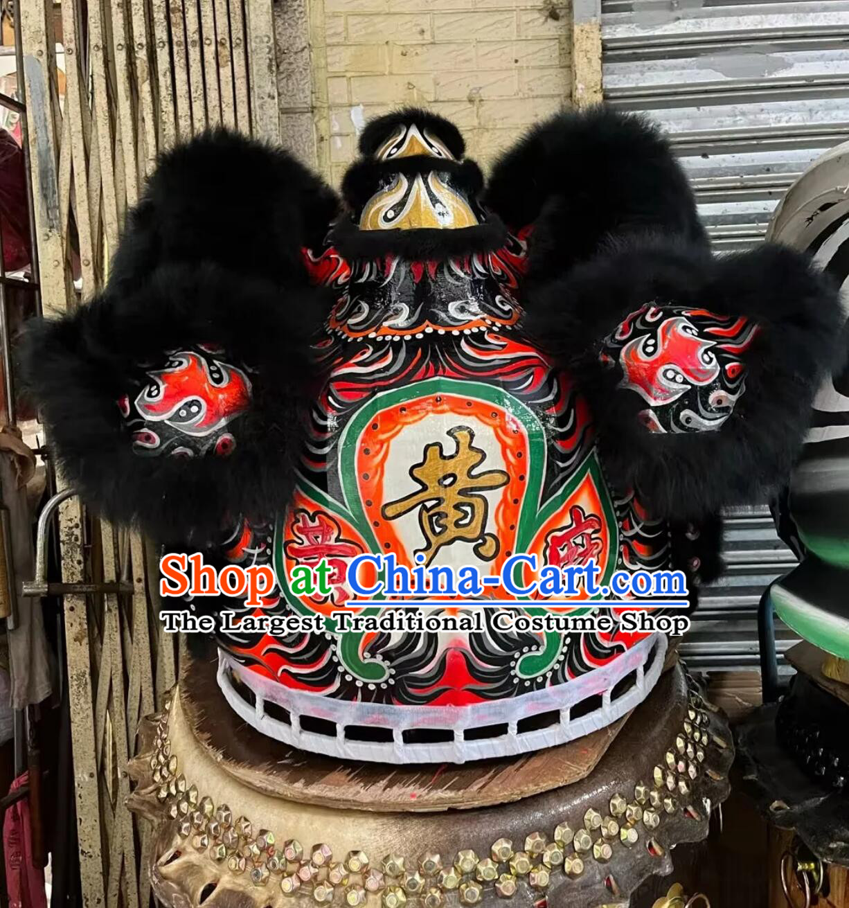 Chinese Professional Dancing Lion Top Black Wool Fut San Lion Handmade Dance Lion Costume Complete Set