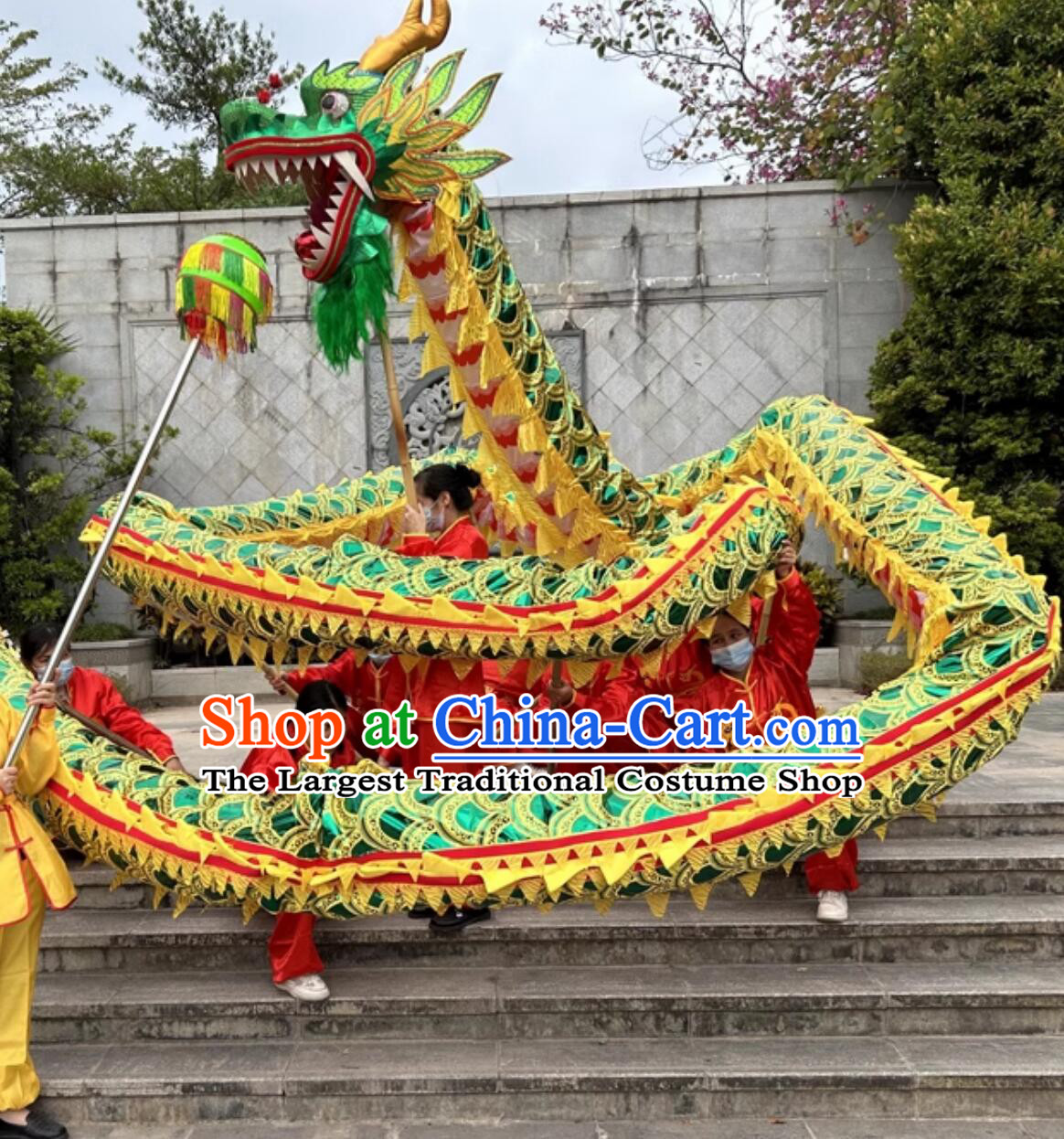 Chinese Celebration Parade Green Dance Dragon New Year Dancing Dragon Handmade Dragon Head Costume Complete Set
