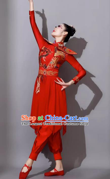 Female Fan Dance Red Outfit China Yangko Costume Classical Dance Clothing Drum Performance Costume