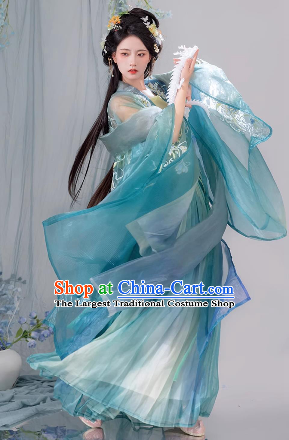 Chinese Ancient Princess Fairy Costumes Traditional Hanfu Clothing Woman Blue Dress