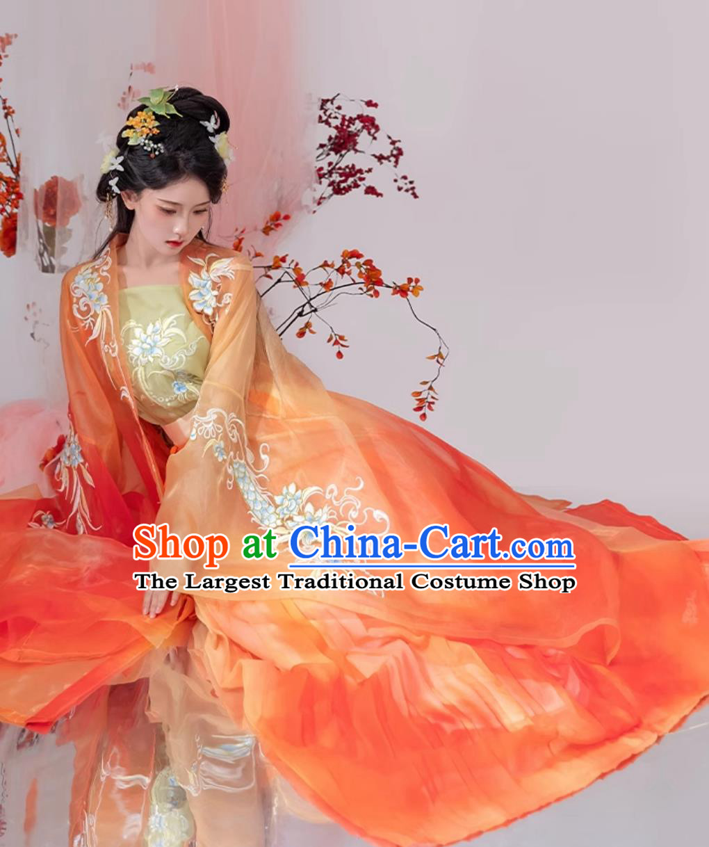 Chinese Woman Orange Dress Ancient Princess Costumes Traditional Hanfu Clothing