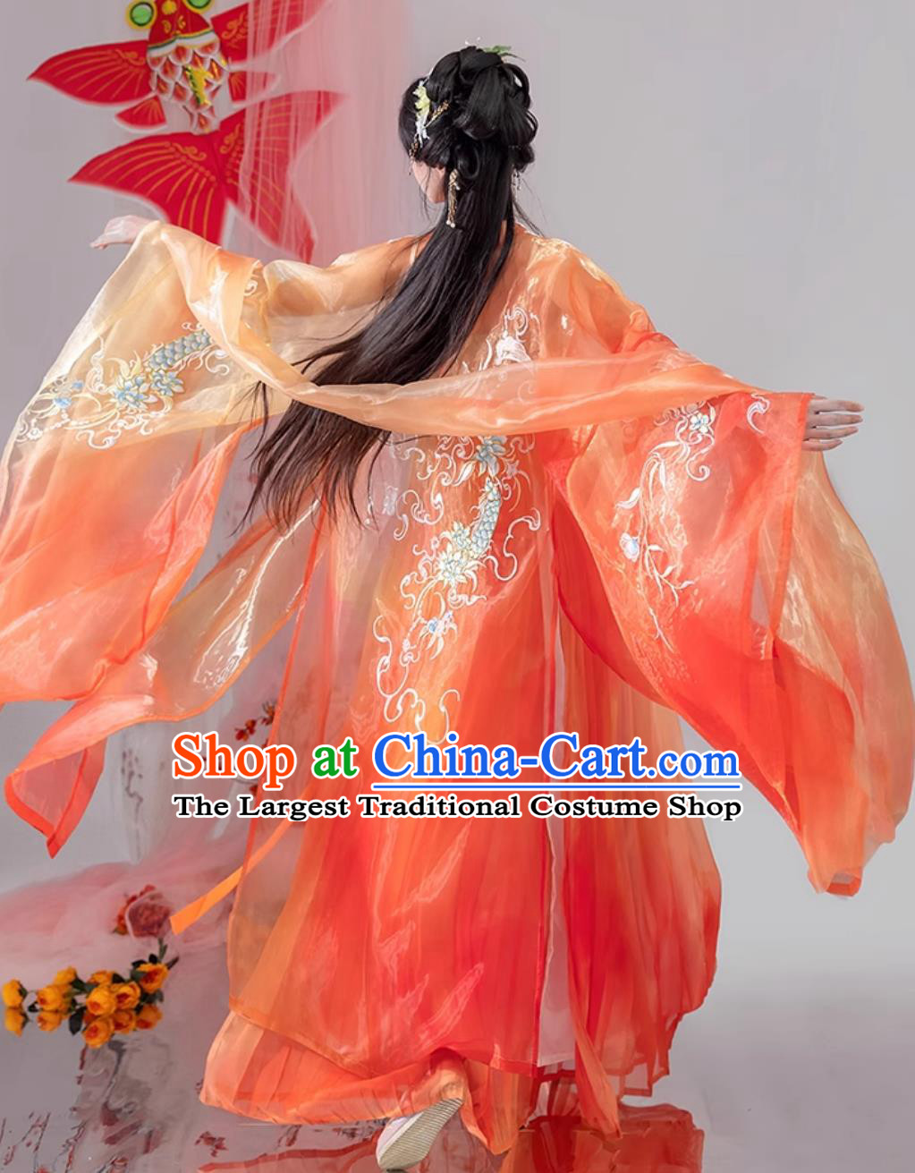 Chinese Woman Orange Dress Ancient Princess Costumes Traditional Hanfu Clothing