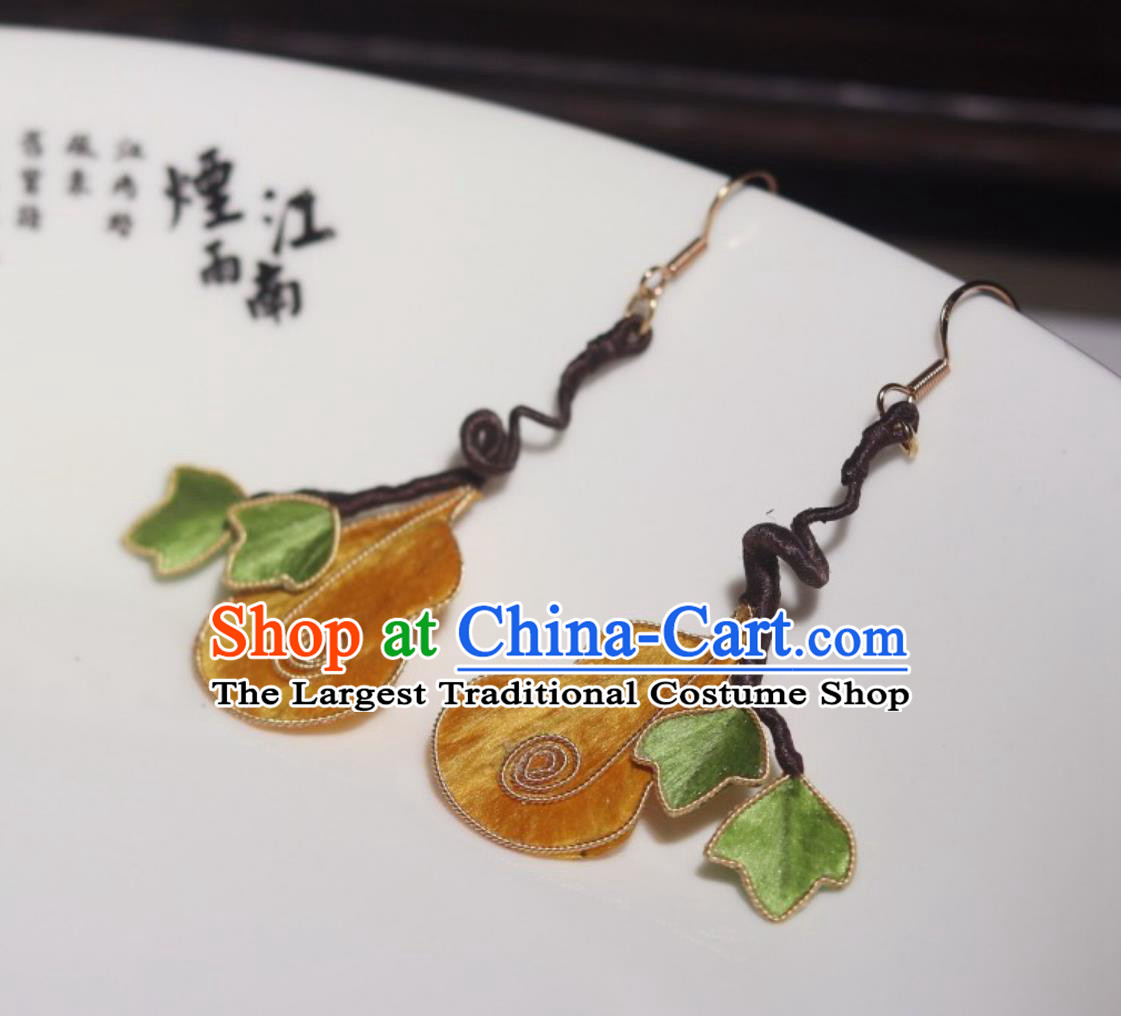 Intangible Cultural Heritage Handmade Gourd Eardrops Velvet Flower Silk Imitation Diancui Ear Jewelries Chinese Hanfu Qipao Accessories Earrings