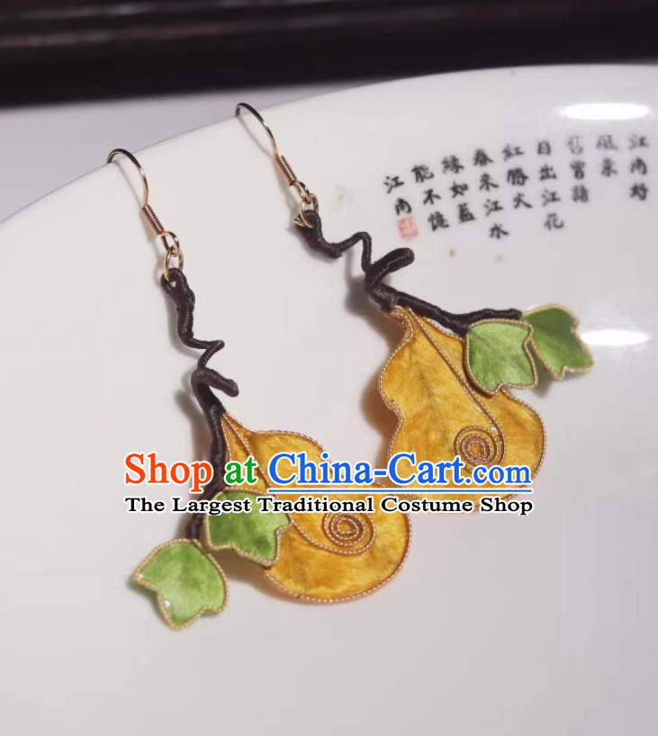 Intangible Cultural Heritage Handmade Gourd Eardrops Velvet Flower Silk Imitation Diancui Ear Jewelries Chinese Hanfu Qipao Accessories Earrings