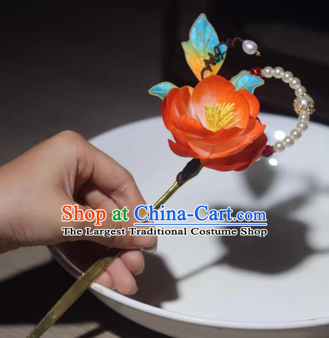 Intangible Cultural Heritage Velvet Flower Hairpin Chinese Silk Rose Hair Stick Cheongsam Hanfu Headwear Ancient Hair Jewelry