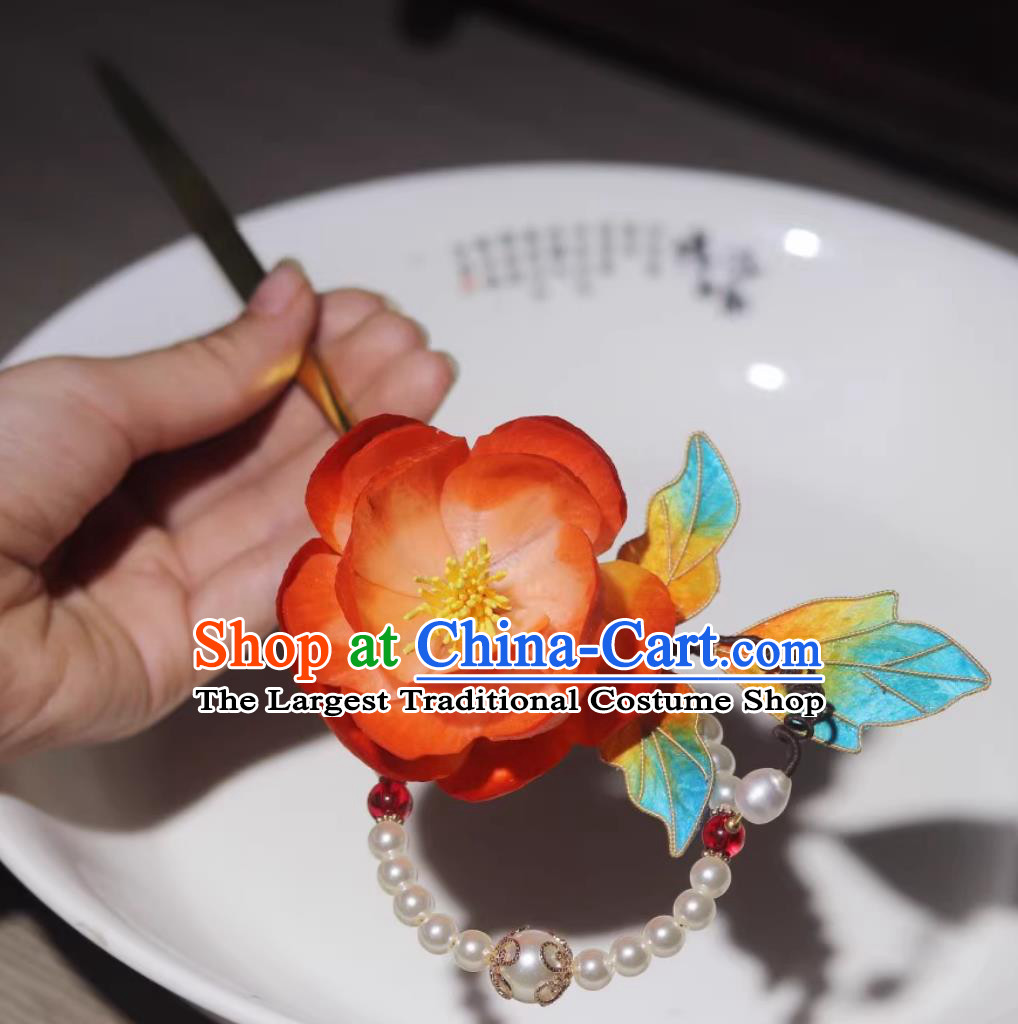 Intangible Cultural Heritage Velvet Flower Hairpin Chinese Silk Rose Hair Stick Cheongsam Hanfu Headwear Ancient Hair Jewelry