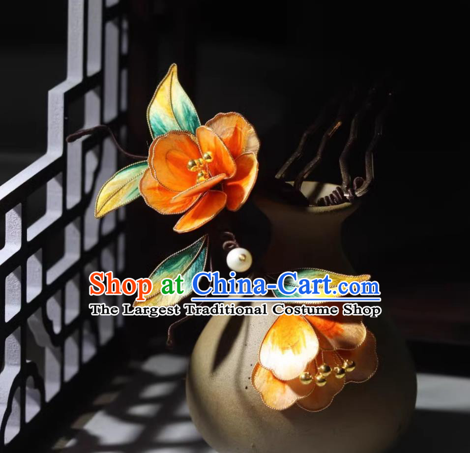 Chinese Traditional Headpiece Intangible Cultural Heritage Velvet Flower Hairpin Handmade Hanfu Silk Hair Comb Ancient Style Ming Dynasty Hair Jewelry