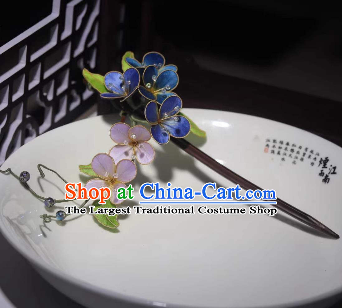 Intangible Cultural Heritage Silk Velvet Flower Hair Stick Handmade Hairpin Hanfu Headwear Chinese Qipao Ancient Hair Jewelry