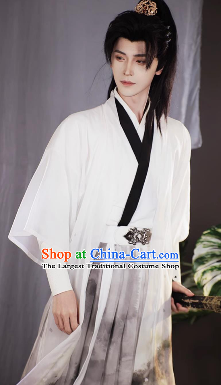 Chinese Ancient Clothing Traditional Ming Dynasty Young Warrior Costumes China Ancient Superhero White Outfit