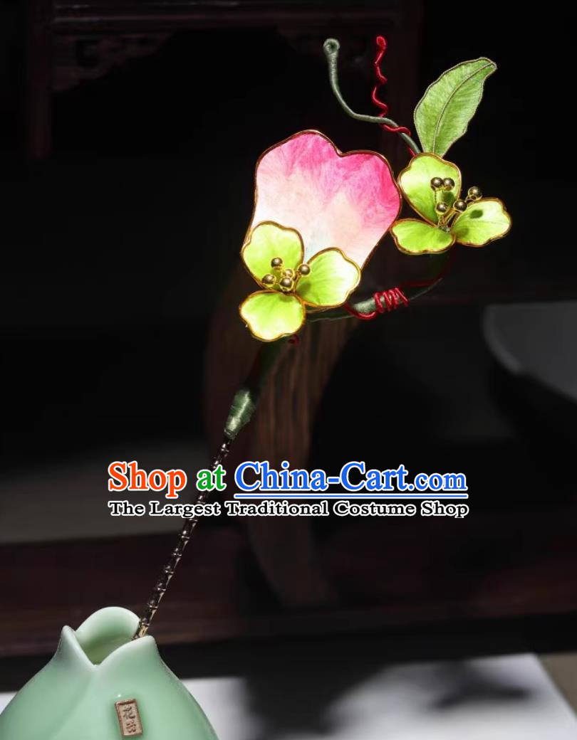 Handmade Palm Leaf Hairpin Chinese Hanfu Headwear Qipao Ancient Hair Jewelry Intangible Cultural Heritage Silk Velvet Flower Hair Stick