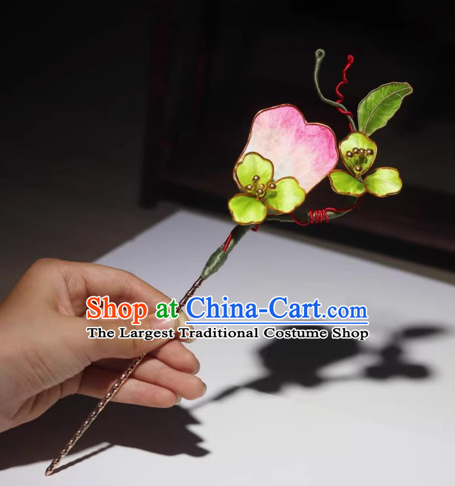 Handmade Palm Leaf Hairpin Chinese Hanfu Headwear Qipao Ancient Hair Jewelry Intangible Cultural Heritage Silk Velvet Flower Hair Stick