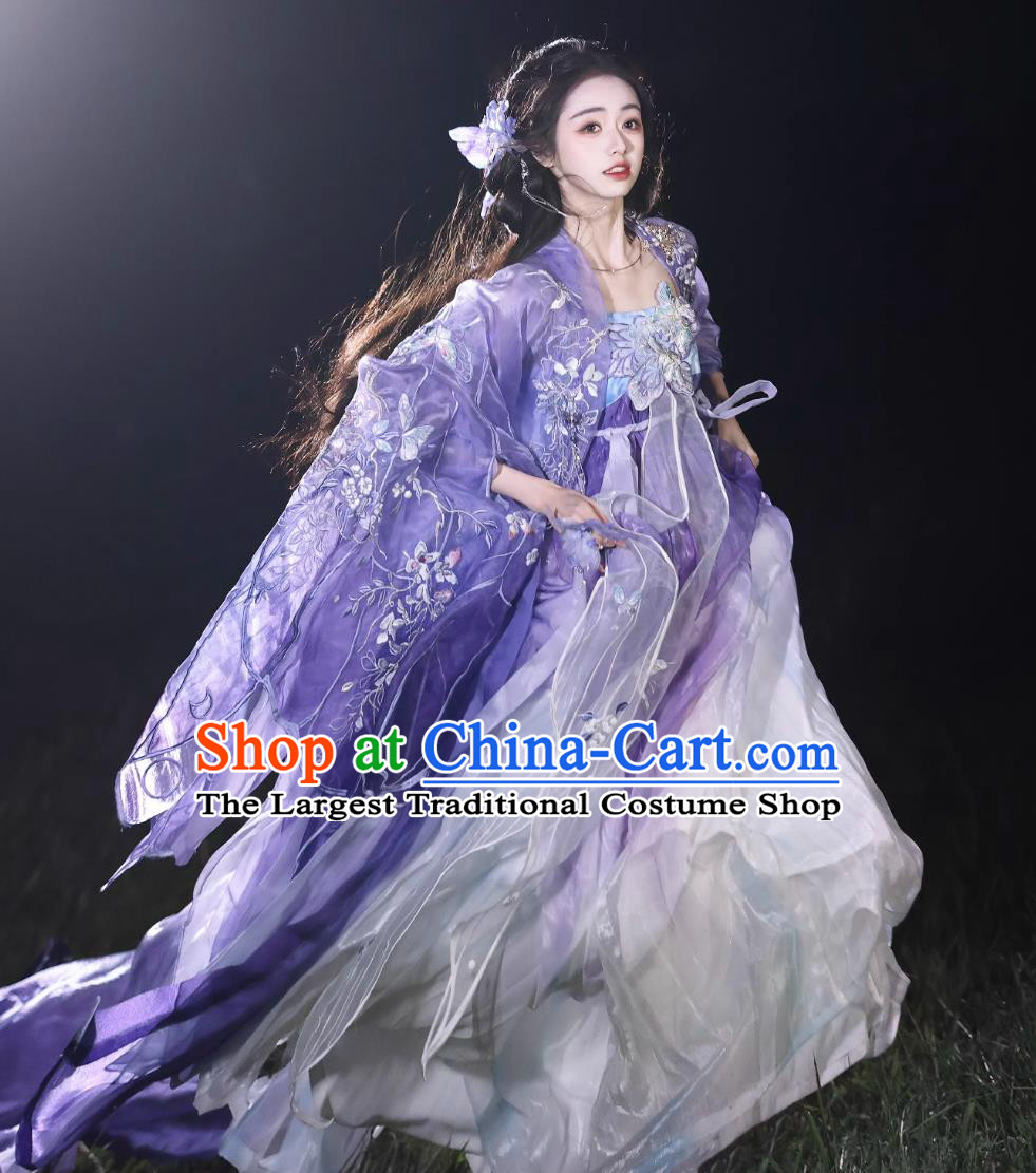 Hanfu Online Shop Chinese Ancient Fairy Costumes Princess Purple Embroidered Dress