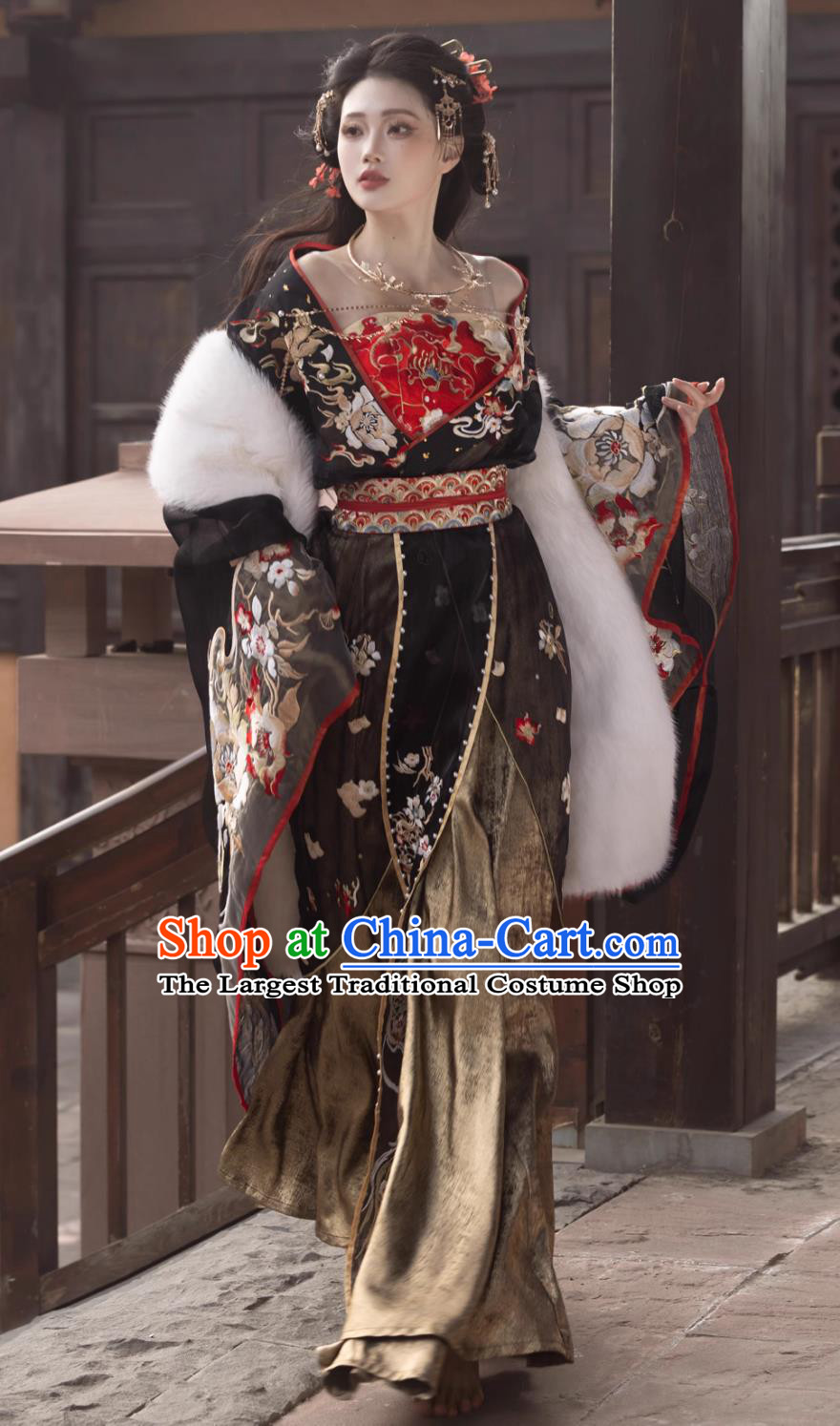 Chinese Ancient Court Woman Garment Costumes Wei Jin Northern and Southern Dynasties Princess Black Embroidered Dress Hanfu Online Shop