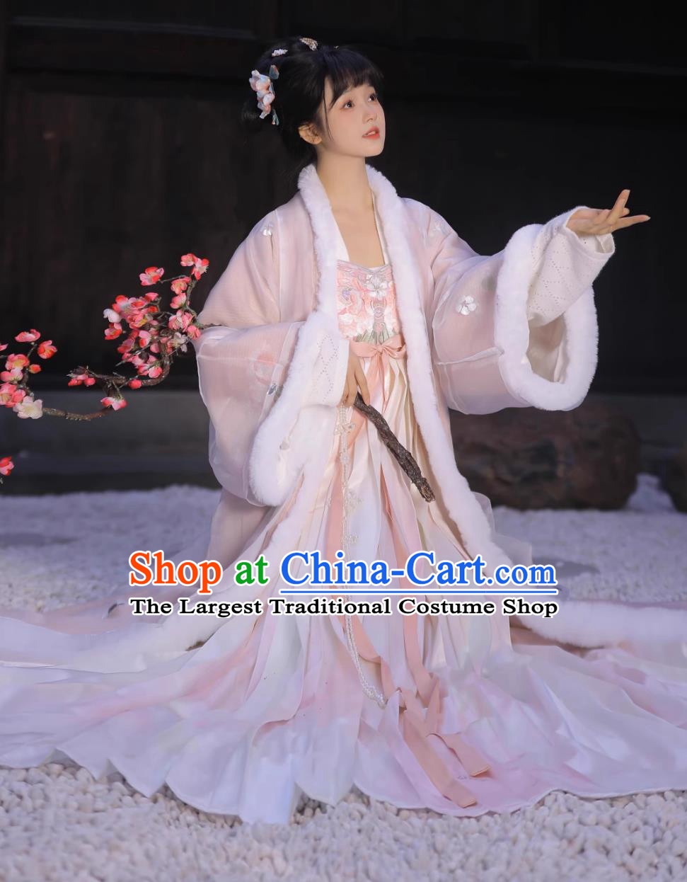 Hanfu Online Shop Chinese Ancient Young Lady Garment Costumes Song Dynasty Princess Winter Pink Embroidered Outfit