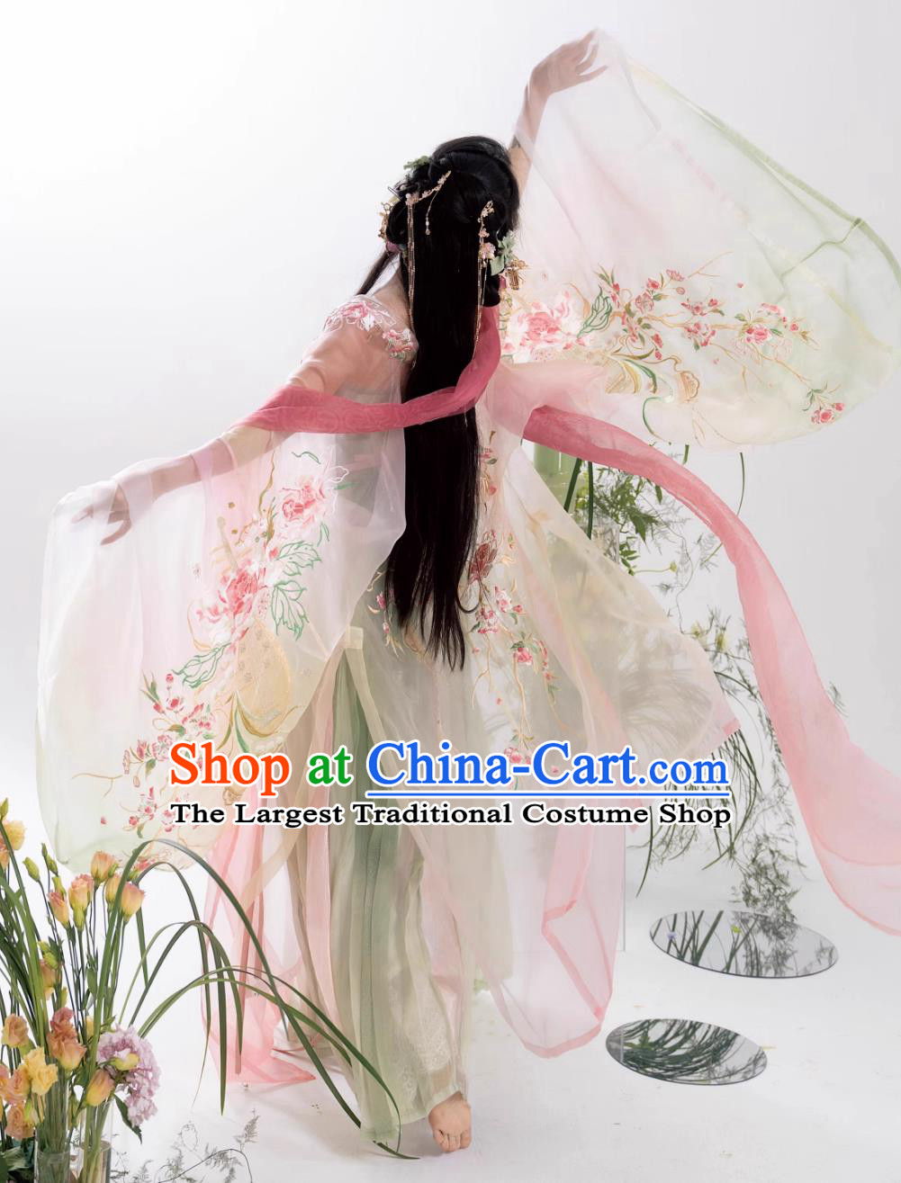 Online Shop Hanfu Chinese Ancient Goddess Embroidered Garment Costumes Tang Dynasty Princess Green Dresses