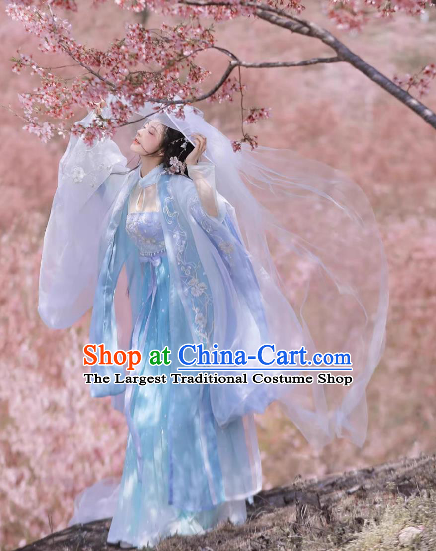 Online Hanfu Shop Chinese Ancient Fairy Garment Costumes Embroidered Blue Dresses Complete Set