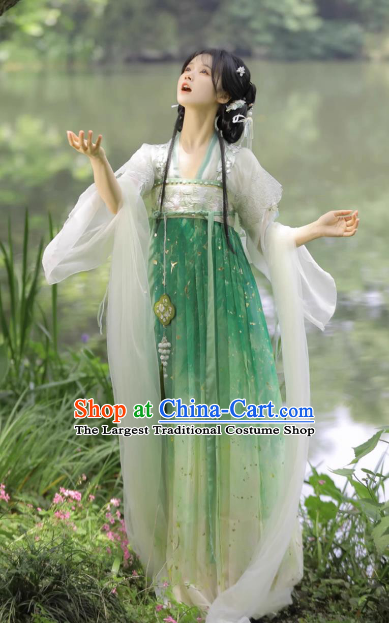 Traditional Ancient Young Lady Green Dresses Chinese Tang Dynasty Palace Princess Costumes Hanfu Online Shop