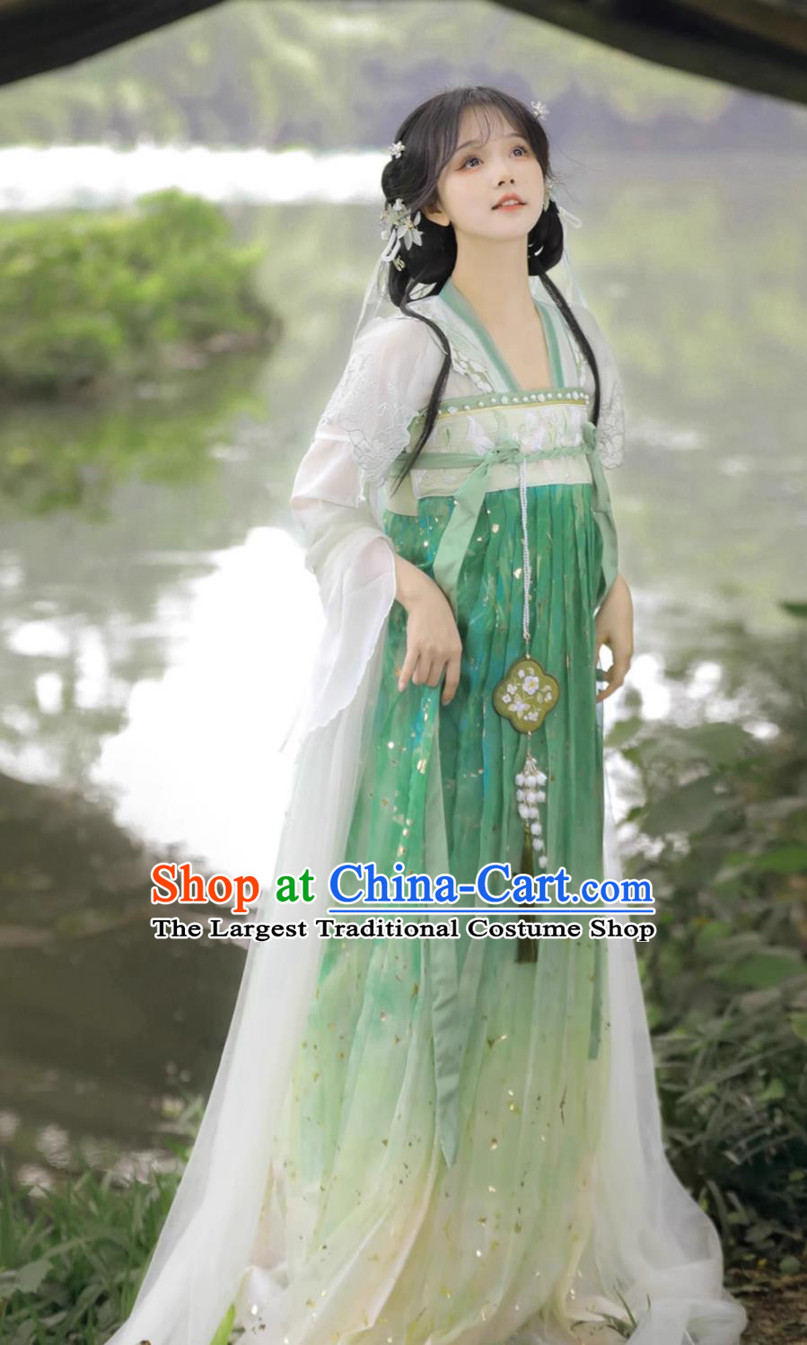 Traditional Ancient Young Lady Green Dresses Chinese Tang Dynasty Palace Princess Costumes Hanfu Online Shop