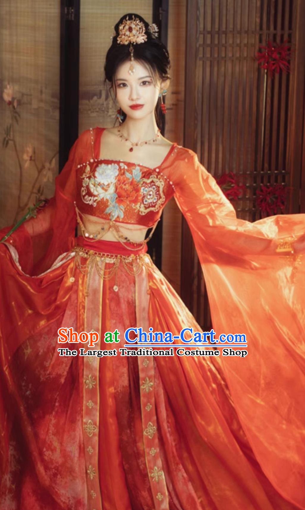 Traditional Ancient Western Regions Dance Lady Red Dresses Chinese Ethnic Princess Costume Hanfu Clothing Online Shop