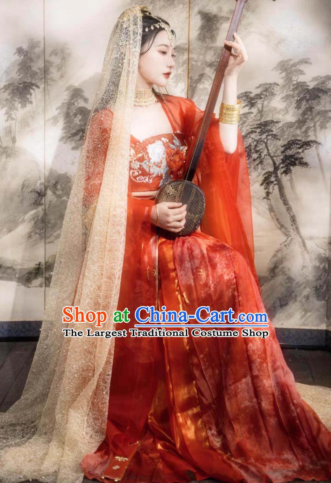 Traditional Ancient Western Regions Dance Lady Red Dresses Chinese Ethnic Princess Costume Hanfu Clothing Online Shop