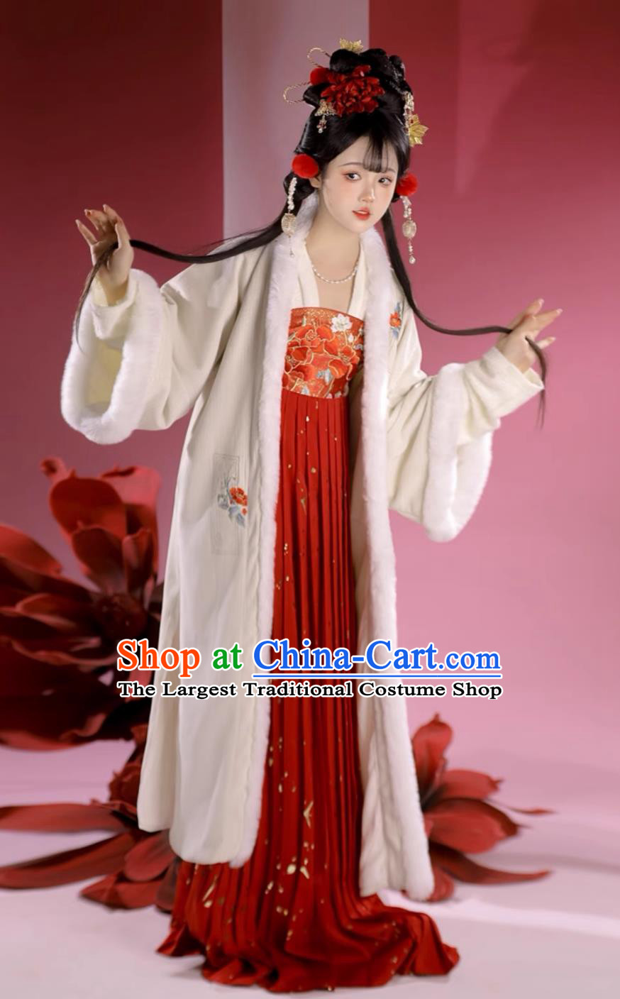 Chinese Song Dynasty Young Lady Costumes Traditional Ancient Women Winter New Year Outfit