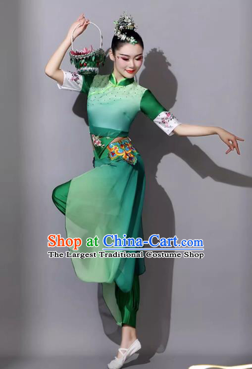 Yangge Dance Performance Costume Female Jiaozhou Fan Dance Umbrella Dance Green Outfit Classical Dance Clothing