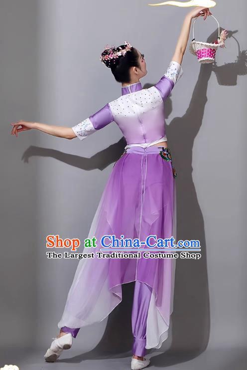 China Classical Dance Clothing Yangge Dance Performance Costume Female Jiaozhou Fan Dance Umbrella Dance Purple Outfit