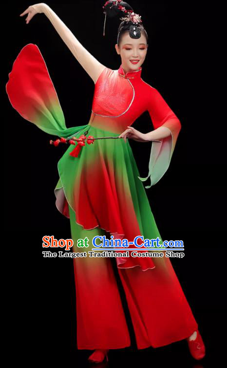 Chinese Female Umbrella Dance Garment Yangko Performance Clothing Folk Dance Red Outfit Classical Dance Costume