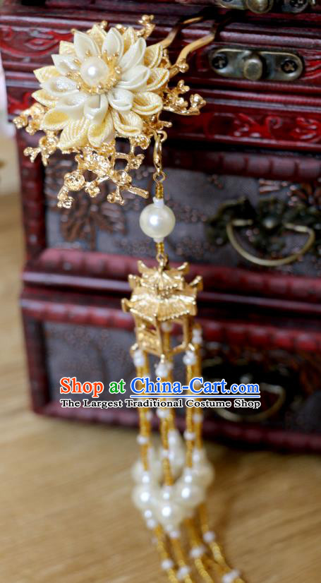 China Ancient Tang Dynasty Headwear Handmade Floral Hair Jewelry Hanfu Tassel Hairpin