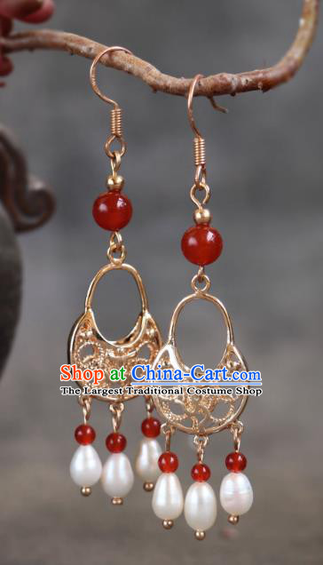 China Tang Dynasty Empress Accessories Ancient Princess Ear Jewelries Handmade Agate Earrings