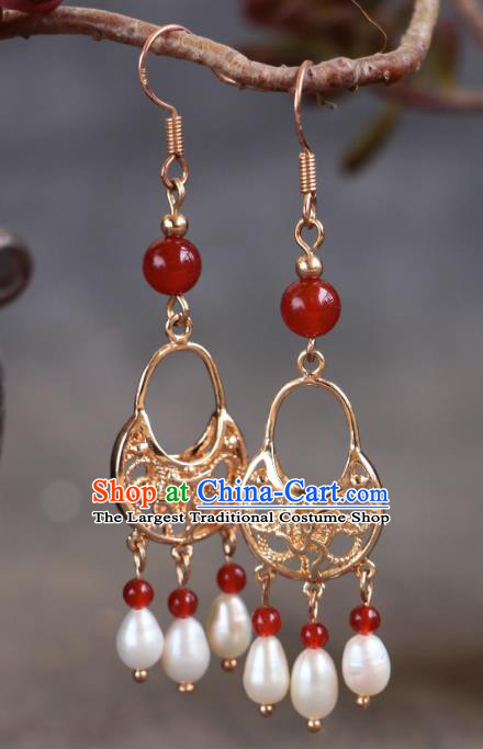 China Tang Dynasty Empress Accessories Ancient Princess Ear Jewelries Handmade Agate Earrings