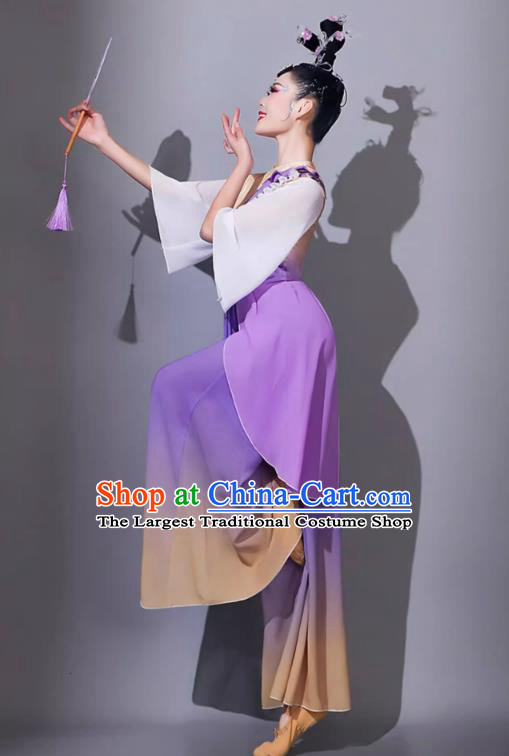 Classical Dance Performance Attire Chinese Woman Solo Dance Purple Outfit Yangge Dance Costume Art Examination Fan Dance Costume