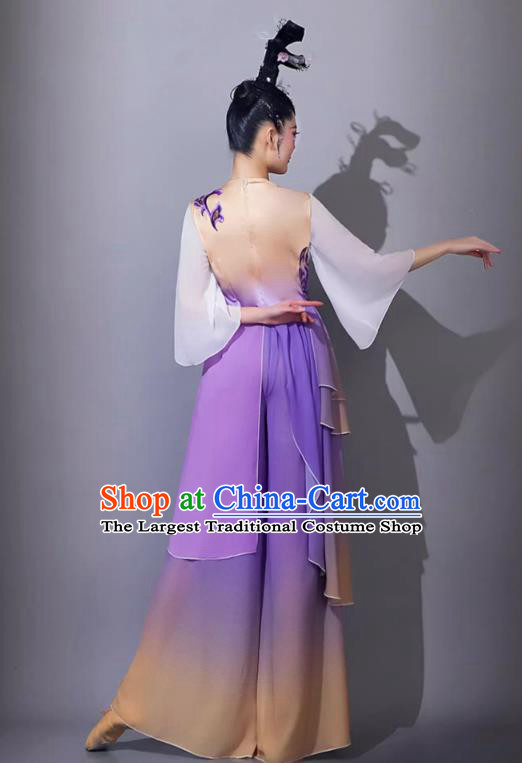 Classical Dance Performance Attire Chinese Woman Solo Dance Purple Outfit Yangge Dance Costume Art Examination Fan Dance Costume