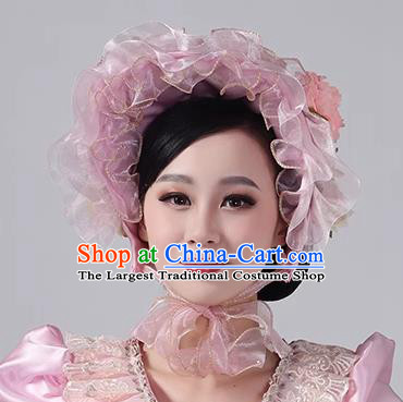 Classical Headpiece Lace Flower Top Hat European Versailles French Vintage Bonnet Pink Hat