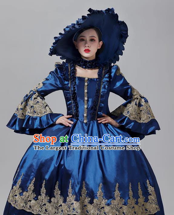 Rococo Performance Costume Blue European Court Dress Medieval Evening Dress Stage Outfit