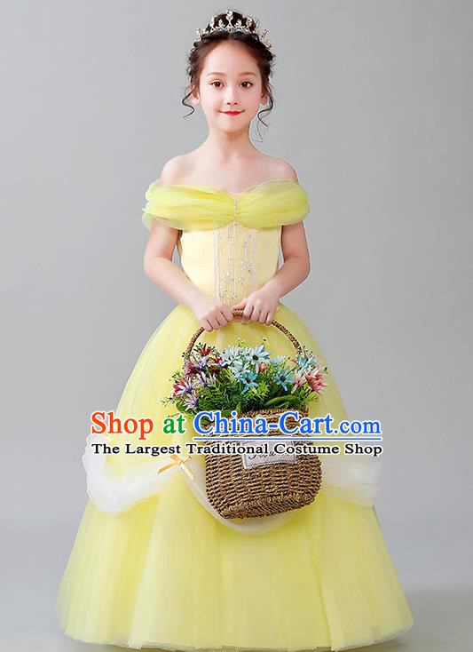 Christmas Children Performance Costume Yellow Girl Princess Dress Birthday Full Dress