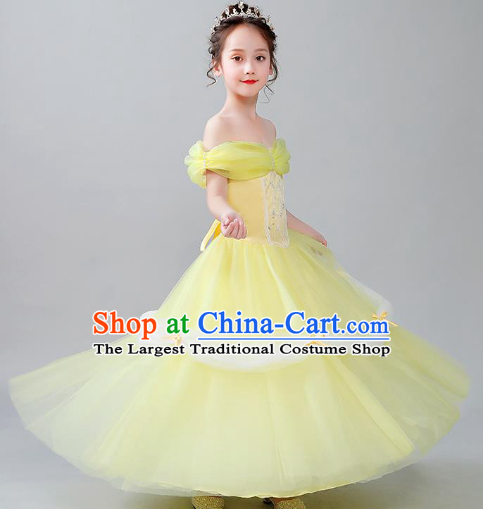 Christmas Children Performance Costume Yellow Girl Princess Dress Birthday Full Dress