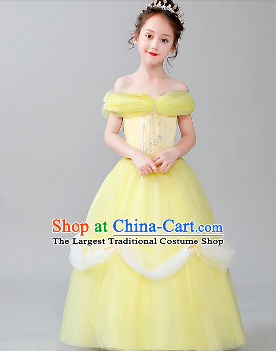 Christmas Children Performance Costume Yellow Girl Princess Dress Birthday Full Dress