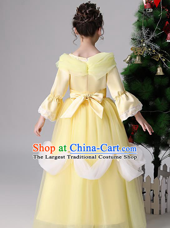 Children Birthday Full Dress Christmas Performance Costume Yellow Long Sleeved Girl Princess Dress