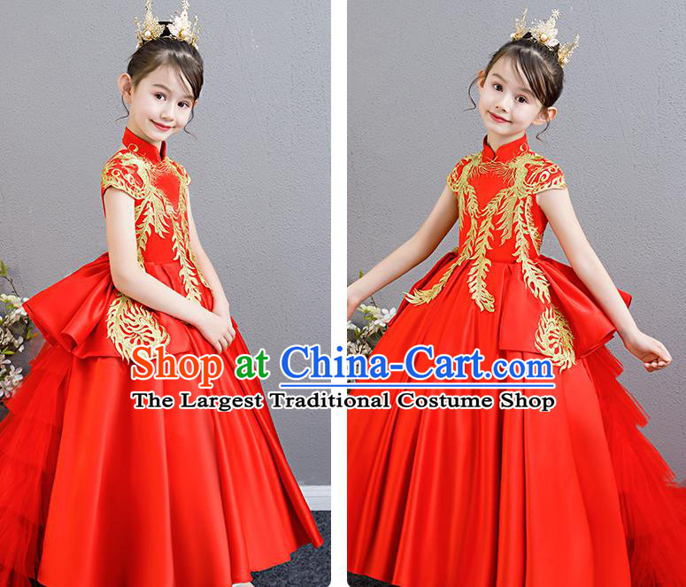 Children Clothing Girl Cheongsam Chinese Evening Dress Playing Guzheng Performance Walk Show Dress