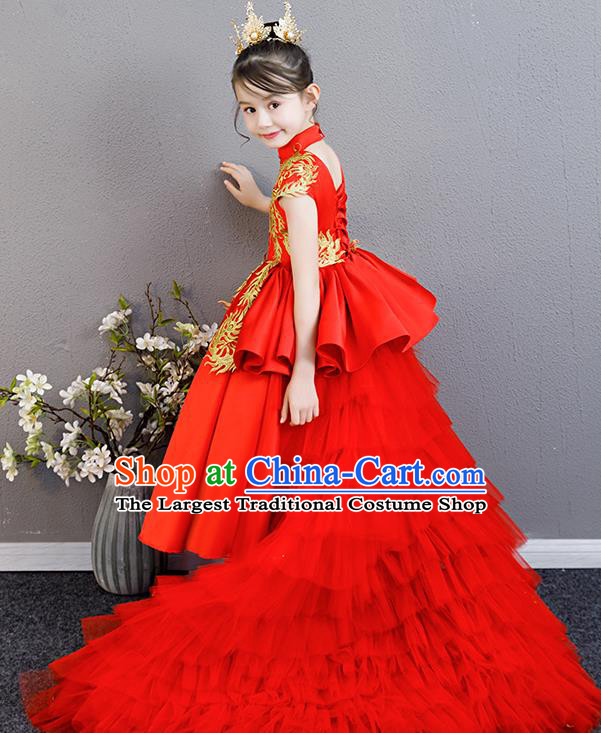 Children Clothing Girl Cheongsam Chinese Evening Dress Playing Guzheng Performance Walk Show Dress