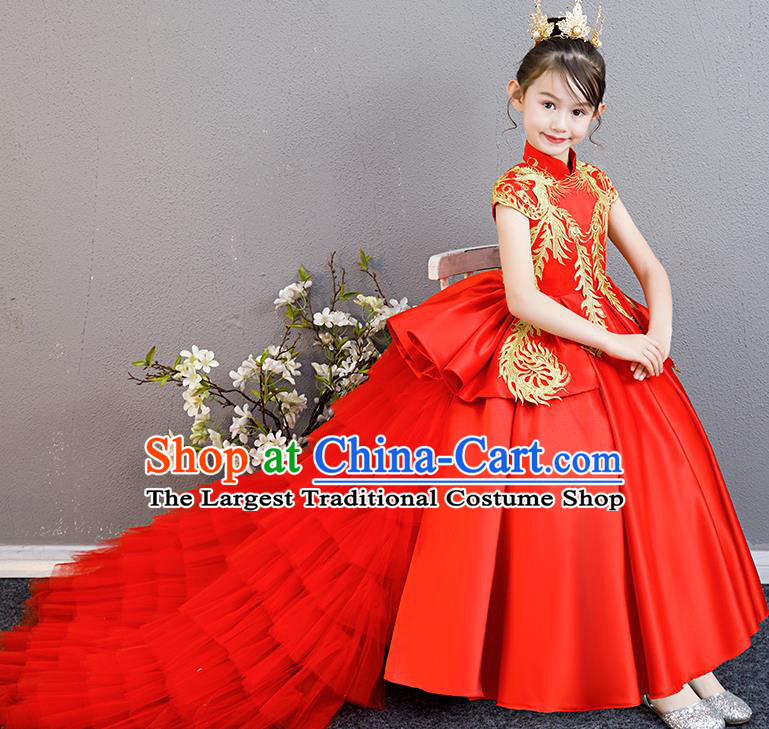 Children Clothing Girl Cheongsam Chinese Evening Dress Playing Guzheng Performance Walk Show Dress