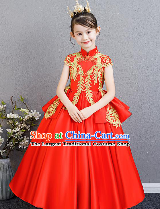 Children Clothing Girl Cheongsam Chinese Evening Dress Playing Guzheng Performance Walk Show Dress