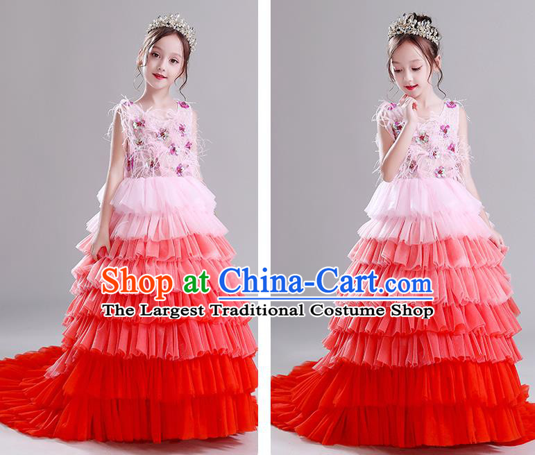 Children Dress Princess Dress Girl Model Runway Costume Flower Girl Fluffy Veil Clothing