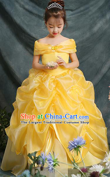 Yellow Christmas Children Dress Girl Fluffy Gauze Dress Performance Costume Flower Girl Clothing