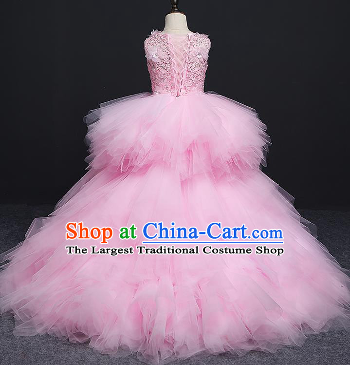 Girl Evening Dress Princess Clothing Children Model Runway Piano Performance Costume Girl Birthday Host Trailing Dress